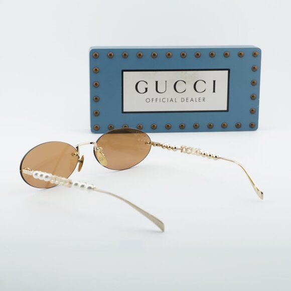 Gucci GG1922S 003 Oval Sunglasses - Endura Gold with White Pearl/Brown main image 12